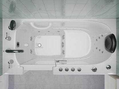 ANZZI Left Drain Walk-In Bathtub with 15 Whirlpool Jets in White | 53-60 x 26 in 115 Bubble Massage Jetted Hot Bath Tub with Waterfall Tub Filler Faucet and Handheld Shower Sprayer | AMZ5326LWD