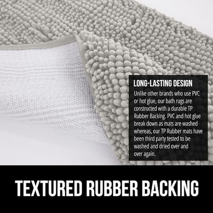 GORILLA GRIP Bath Rug Mat 44x26, Soft Absorbent Chenille, Quick Dry Microfiber Mats, Rubber Backing Washable Shower Floor Rugs, Bathmat Runner, US Designed Bathroom Home Decor Accessories Light Gray