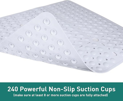 Large White Square Shower Mat Non Slip 27 x 27 Inch, Soft Bath Mat Bathtub Mat for Inside Shower Floor, Bathroom Shower Stall Mats with Big Suction Cups Drain Holes, Easy Washable, BPA-Free