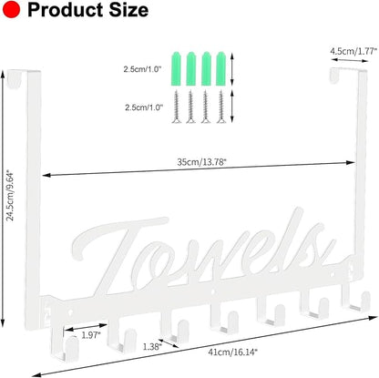 Over The Door Hooks, Heavy Duty Towel Rack with 7 Coat Hooks for Bedroom Bathroom Pool Kitchen Towels and Bags (White)