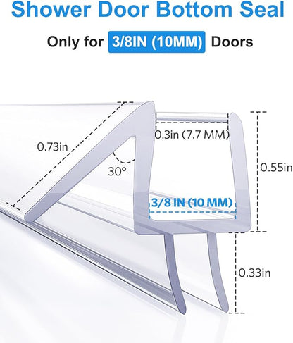 Shower Door Bottom Seal, 3Pack Shower Door Sweep Strip, Frameless Glass Doors Seal Strip for 3/8'' (10mm) Thick Doors, 39.3'' x 0.39'' Showers Water Guard Barrier