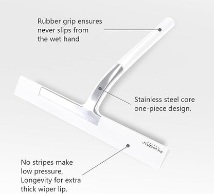 Shower Squeegee for Glass Doors 10 Inch, RICHMIRTH All Purpose Squeegee Cleaning Tool for Window Glass Mirror Bathroom Tile with Suction Cup Hooks - White