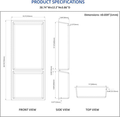 Shower Niche No Tile Needed, 12.2"x28.7"x3.8", Vertical Double Recessed Wall Niche, Bathroom Wall Niche Inserts, SMC Shower Shelf (White)