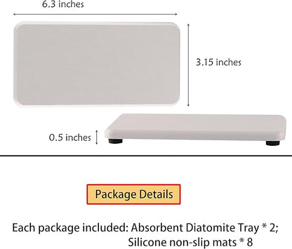 2 Pcs Water Absorbing Stone Trays, Kitchen/Bathroom Sink Soap Dish, Diatomite Tray Used for Hand Soap & Cosmetic Bottles in The Modern Home, 3.15" W x 6.3" L, White