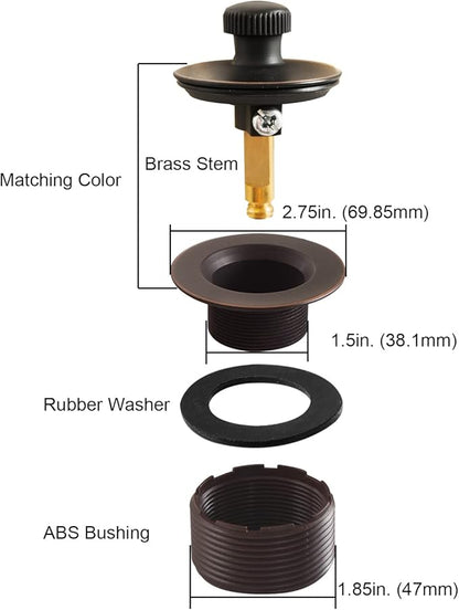 Lift and Turn Bathtub Drain Stopper with ABS Plastic Bushing, Fits in 1-1/2 Inch or 1-3/8 Inch Inner Bathtub Shoe, Easy to Install, Venetian Bronze