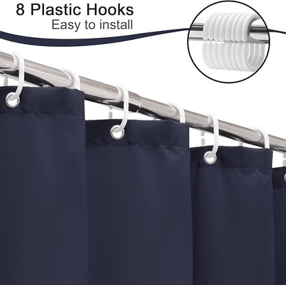 AooHome 48 Width x 72 Height inch Shower Liner, Stall Size Fabric Solid Color Bathroom Curtain with Hooks, Weighted Hem, Waterproof, Navy Blue