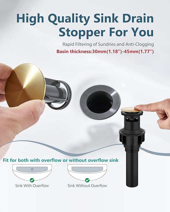 Aolemi Bathroom Faucets 3 Hole,8 Inch Widespread Waterfall Bathroom Sink Faucet,2 Handles Vanity Faucet with Pop-up Drain and Supply Hose,Gold