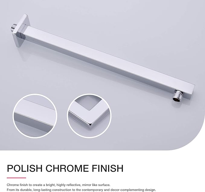 Shower Arm with Flange 16 Inch Stainless Steel Overhead Shower Extension Arm Bathroom Wall Mounted Pipe for Rainfall Showerhead, Chrome