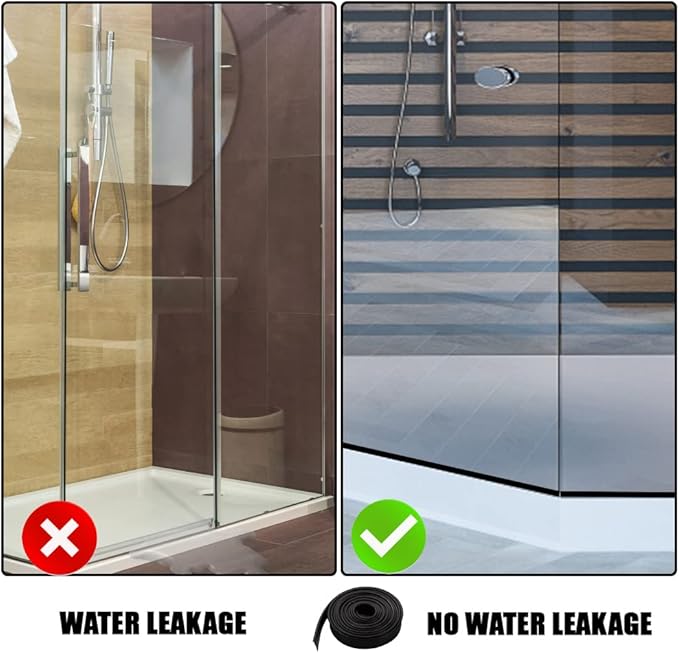 Shower Bottom Waterproof Door Rubber Sweep Trim Black Seal for Home Bathroom, 108 x 13/16 x 5/32 Inch Tee Insert Shape