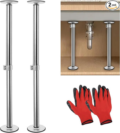 Undermount Sink Brackets, Stainless Steel Adjustable Sink Legs Installation and Repair Kit Support System with Waterproof Gloves for Kitchen, Bathroom(16.1-28.7inches)