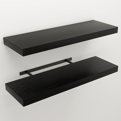 Floating Shelves for Wall, 9.3" Deep Wall Mounted Wood Shelves for Bathroom, Bedroom, Living Room, Kitchen, Hanging Shelf for Books/Storage/Room Decor (Black, 30")