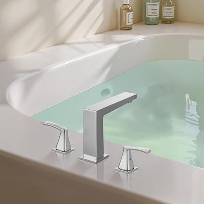 VEVOR Roman Tub Faucet, 3 Hole Waterfall Bathtub Faucet, Bath Tubs Faucets Set with 2 Handles, Roman Tub Faucets Deck Mount for Pet Washing, Baby Care, Adult Bathing, Silver, Right-Angle Tub Faucet