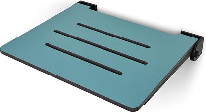 18 inch Silhouette Slimline Folding Wall Mount Shower Bench Seat, Teal Seat with Matte Black Frame