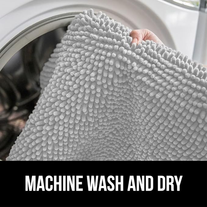 GORILLA GRIP Bath Rug Mat 48x17, Soft Absorbent Chenille, Quick Dry Microfiber Mats, Rubber Backing Washable Shower Floor Rugs, Bathmat Runner, US Designed Bathroom Home Decor Accessories Light Gray