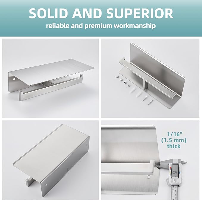 Angle Simple Bathroom Toilet Paper Holder, SUS 304 Stainless Steel Toilet Tissue Roll Holder with Storage Shelf, Wall Mount