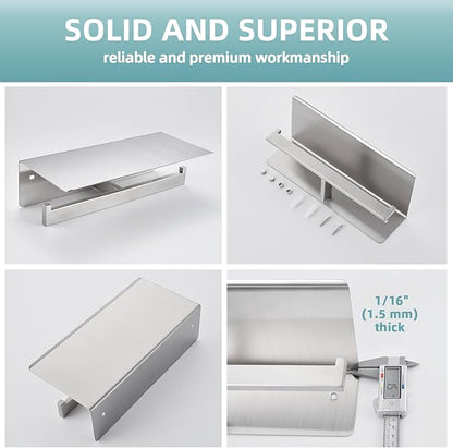 Angle Simple Bathroom Toilet Paper Holder, SUS 304 Stainless Steel Toilet Tissue Roll Holder with Storage Shelf, Wall Mount