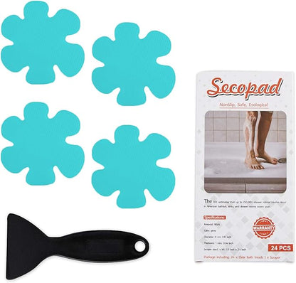 Bathtub Stickers Non-Slip, 24PCS Safety Shower Treads Adhesive Appliques with Premium Scrape (Blue)