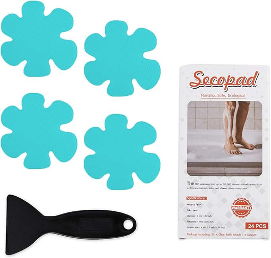 Bathtub Stickers Non-Slip, 24PCS Safety Shower Treads Adhesive Appliques with Premium Scrape (Blue)