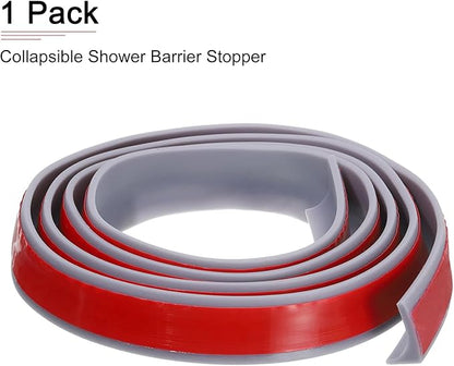 59"x0.8"x0.5" (LxWxH) Collapsible Shower Barrier Stopper - 1 Pack - Good for Bathroom Kitchen - L Shape Water Splash Guard Blocker - Gray