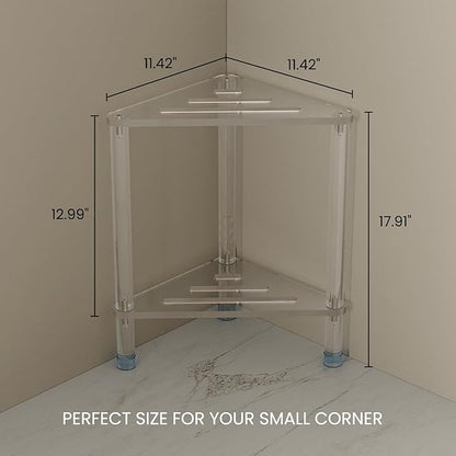 Acrylic Corner Shower Stool for Shaving Legs 11.42" D X 11.42" W X 17.91" H, Triangle Foot Rest With Storage Shelf, Heavy Duty, for Inside Shower