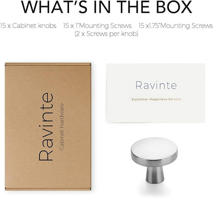 Ravinte 15 Pack Drawer Pulls 1-1/4 Inch Kitchen Cabinet Knobs Brushed Nickel Round Dresser Drawer Knobs Solid Dresser Knobs Drawer Knobs Simple Cabinet Hardware for Cupboard Drawer Pulls