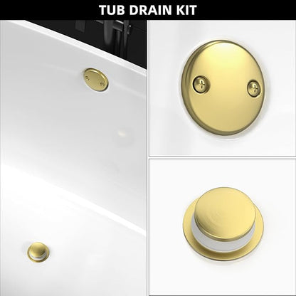 Brushed Gold Tub Drain, Brass Bathtub Drain Kit with Hair Catcher, Tip-Toe Bath Drains and Overflow Replacement kit, Tub Drain Stopper with Two-Hole Overflow Faceplate Conversion kit Assembly