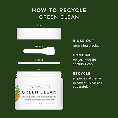 Farmacy Makeup Remover Cleansing Balm Bundle - Green Clean Waterproof Makeup Remover + Oil Based Cleanser - Gentle Exfoliating Double Cleanser - Melts From Balm to Milky Lather (50ml, 2 Count)