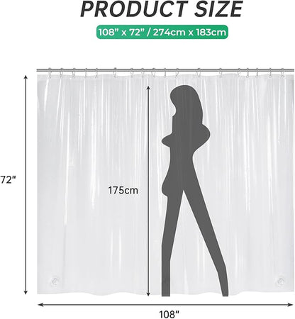 AmazerBath Extra Wide Shower Curtain Clear 108 Inches Wide, Wrap Around Shower Curtain for Clawfoot Tub, Heavy Duty PEVA with 3 Weighted Stones and 18 Grommet Holes, 108x72 Inches
