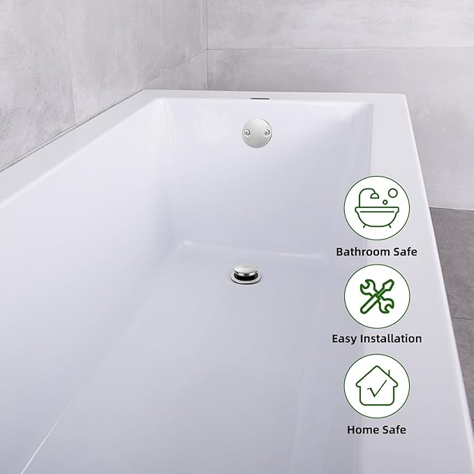 Brushed Nickel Bathtub Drain Tip-Toe Tub Trim Set with Two-Hole Overflow Faceplate Bathroom Tub Drains Replacement Conversion Tub Drain Kit Assembly with Universal Fine & Coarse Thread