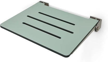 18 inch Silhouette Slimline Folding Wall Mount Shower Bench Seat, Sea Green Seat with Silver Frame
