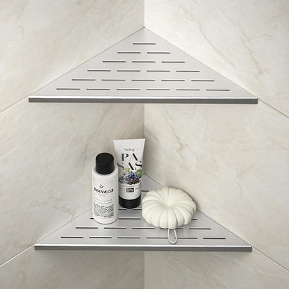 Corner Shower Shelf, 12" Brushed 304 Stainless Steel Slot Design Recessed Corner Shelves 2 Pack Bathroom Grout in Shelf for Tiled Wall, Large Size