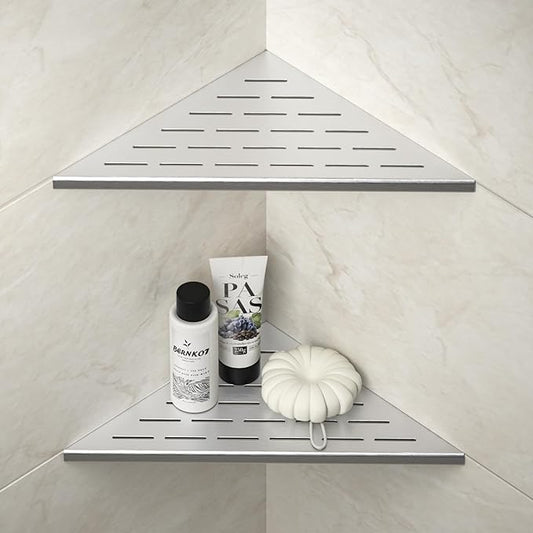 Corner Shower Shelf, 12" Brushed 304 Stainless Steel Slot Design Recessed Corner Shelves 2 Pack Bathroom Grout in Shelf for Tiled Wall, Large Size