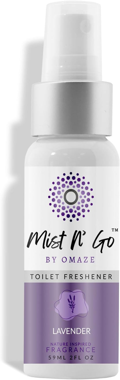 Mist N’ Go by Omaze Travel Bathroom Spray for Toilet Spray Odor Eliminator - Travel Toilet Spray for Bathroom Air Freshener Spray for Bathroom Deodorizer - Lavender Regular Size (2oz x1)