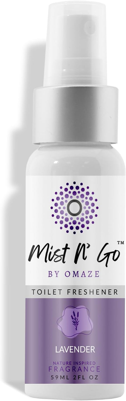 Mist N’ Go by Omaze Travel Bathroom Spray for Toilet Spray Odor Eliminator - Travel Toilet Spray for Bathroom Air Freshener Spray for Bathroom Deodorizer - Lavender Regular Size (2oz x1)