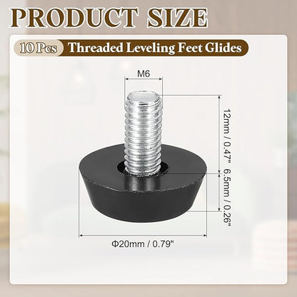 PATIKIL 10 Pcs M6 x 12mm Thread Adjustable Furniture Levelers, Furniture Feet Levelers Screw on Steel Screw in Threaded Leveling Feet Glides for Table Chair Cabinet Patio Legs