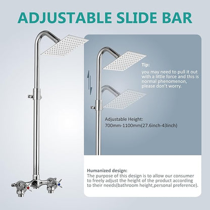 Aolemi Outdoor Shower Kit Fixtures 6 Inch Center with Adjustable Slide Bar,6 Inch Showerhead,2-Handle with Mix Valve,Polish Chrome