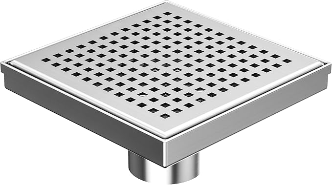 Neodrain 6-Inch Square Shower Drain with Removable Quadrato Pattern Grate, Brushed 304 Stainless Steel, with Watermark&CUPC Certified,Black