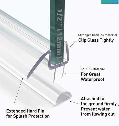 Shower Door Bottom Seal, 2 PCS 1/2"" x 36"" Shower Door Sweep for 1/2 Inch Glass, Frameless Glass Shower Door Seal Strip - Stop Shower Leaks and Create a Water Barrier, Clear