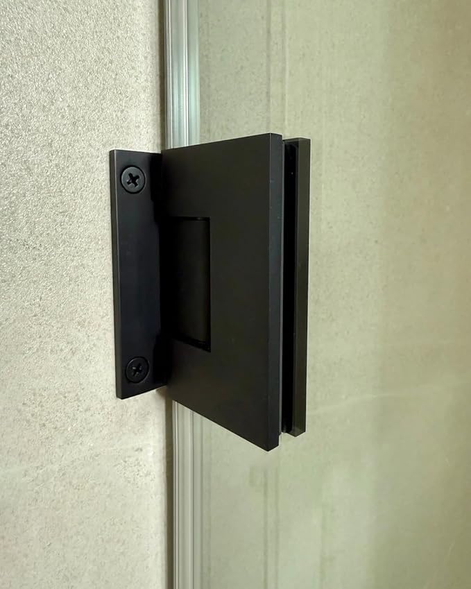 Shower Door Hardware Kit for Frameless Corner Shower Setup, Includes Hinges, Square Pull Handles, U-Clamps and Connector, for 5/16"–3/8" Glass, Bathtub or Standing Shower Use, Matte Black