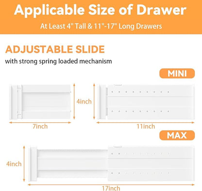 REBECAT 10 Pack Drawer Dividers for Clothes Adjustable Drawer Dividers 4" High Expandable from 11"-17" for Dresser Baby Clothes Bathroom Bedroom Kitchen and Office Storage，White