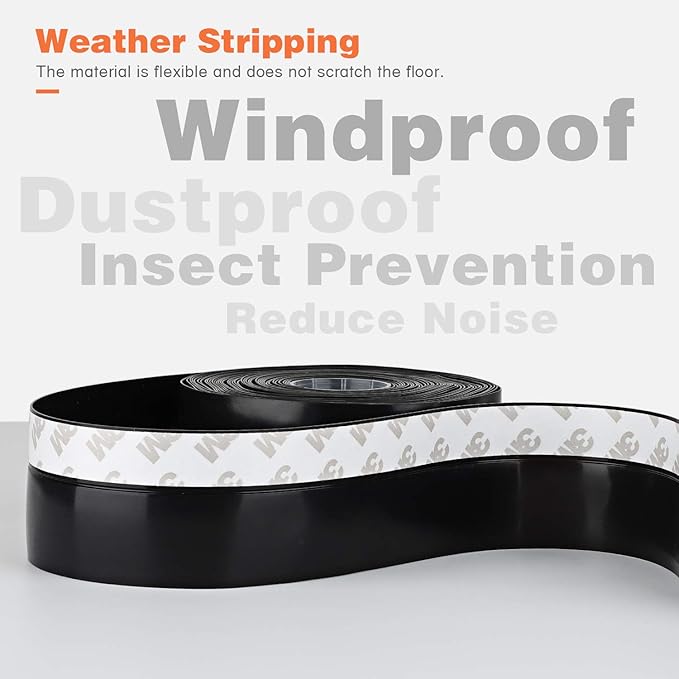 26 Feet Silicone Seal Strip, Weather Stripping Seal Tape for Door, Window & Shower Glass Gaps (Black, 35MM)