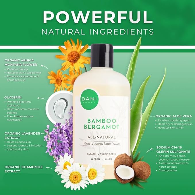 DANI Naturals Moisturizing Hand Soap – Bamboo Bergamot Scent, Hydrating, Sulfate-Free & Paraben-Free, 12 Oz Bottle with Pump, Gentle Cleansing for Dry Skin