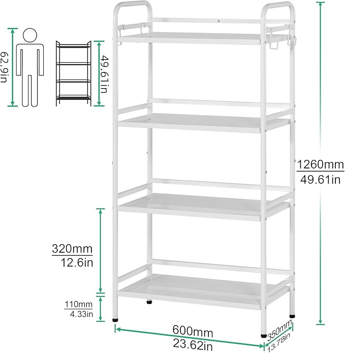 HDANI Storage Shelves, 4-Tier Metal Storage Rack with Shelf,Shelf Organizer,Garage Standing Shelving Unit for Laundry,Bathroom,Kitchen,Pantry, Closet,23.6''W X 13.8''D X 50 H'',White