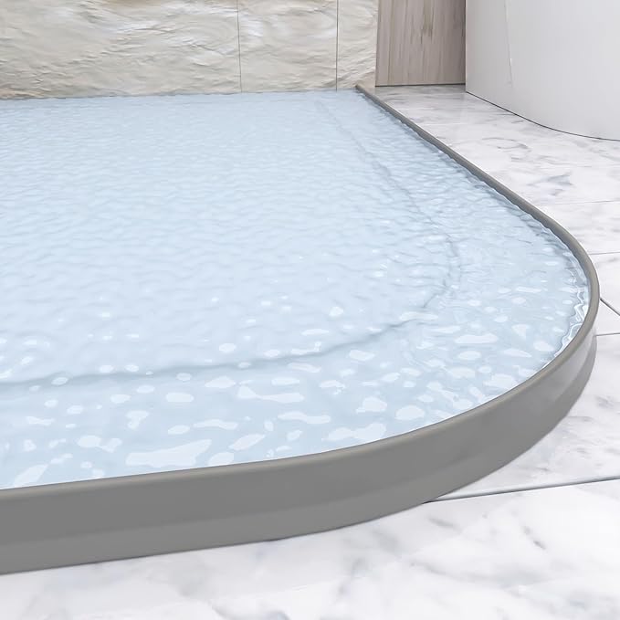 Raycity 3" High Shower Threshold Water Dam 98 IN Collapsible Shower Water Splash Guard for Curbless Shower Threshold Barrier Water Stopper for Wet and Dry Separation Bathroom and Kitchen (Grey)