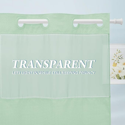Mint Green Stall No Hook Shower Curtain with Snap in Liner,230GSM Waffle Weave Shower Curtains for Bathroom,54W x 80H