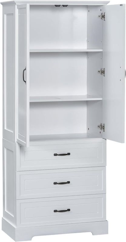 Favfurish 69" Tall Bathroom Storage Cabinet with Doors and 2 Drawers,Modern Linen Cabinets w/Adjustable Shelf & Magnetic Door Stopper,Freestanding Organizer for Dining Room,Kitchen,Office,White