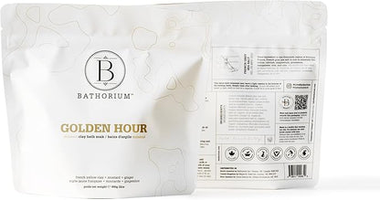 Bathorium Golden Hour Mud Mineral Soak, Detox Bath Soak with French Grey Sea Salt, Ginger & Mandarin, Sinus Relief & Recovery, pH-Balanced for Women, Approximately 3 Baths, 32 oz