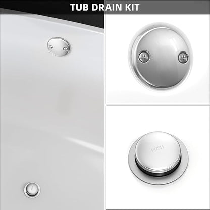 All Metal Tip-Toe Bathtub Drain Kit with Two-Hole Overflow Faceplate and Universal Fine/Coarse Thread Assembly, Bath Tub Drain Kit fits All Bathtub -Chrome Plated