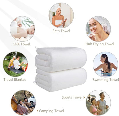 Orighty Bath Towel Pack of 4(27’’ x 54’’) - Soft Feel White Bath Towel Sets, Highly Absorbent Microfiber Towels for Body, Quick Drying, Microfiber Towels for Sport, Yoga, SPA, Fitness