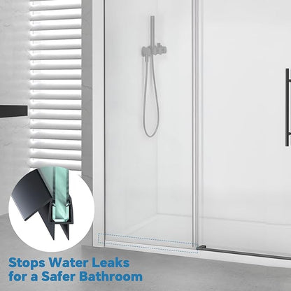 Shower Door Bottom Seal Strip, 2PCS Seal Strip, Clear PVC, 36" Length, Fits 6mm Thick Glass, Prevents Leaks, Easy Installation, No Adhesive Required (Black, 36in for 1/2"(12mm) Door)